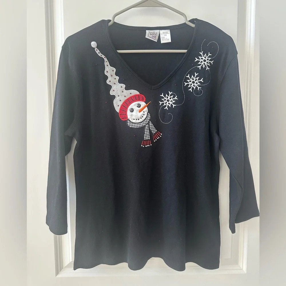 Peanut Butter & Jelly Black long sleeve snowman top size large